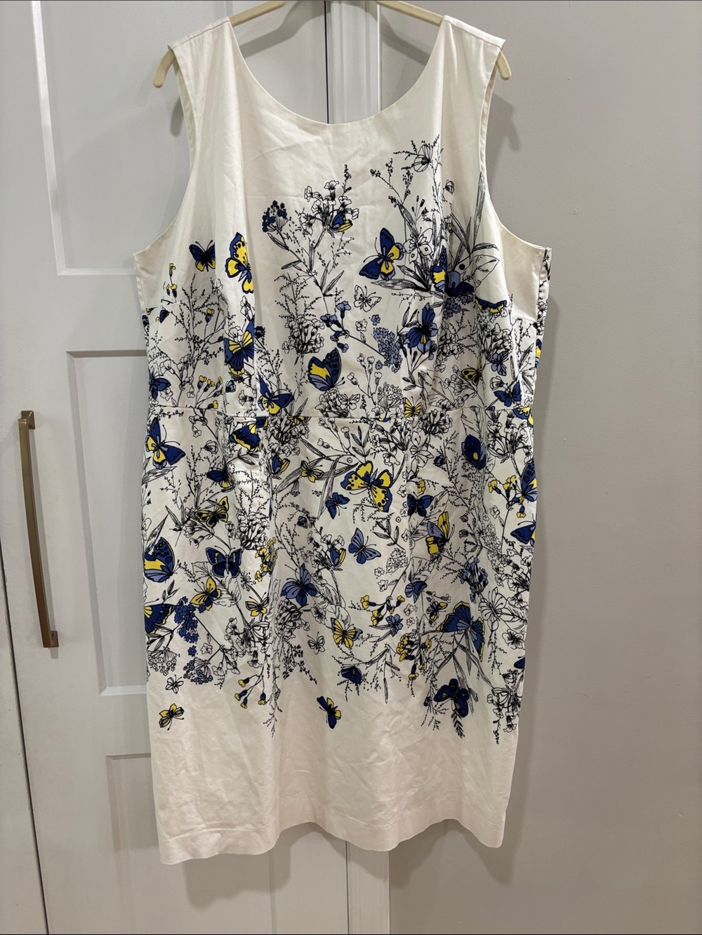 Talbots Cream Midi Dress with Navy and Yellow Floral Print